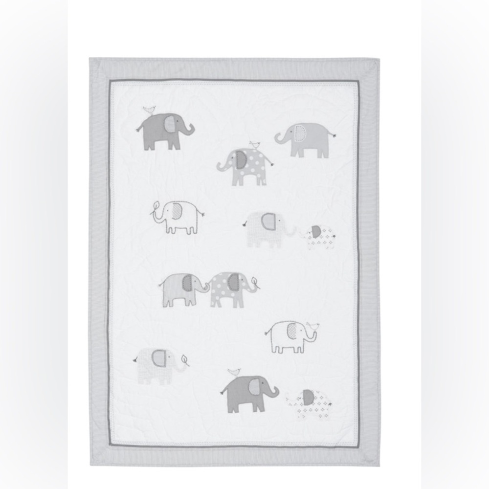 Pottery, barn, kids elephant crib quilt.
